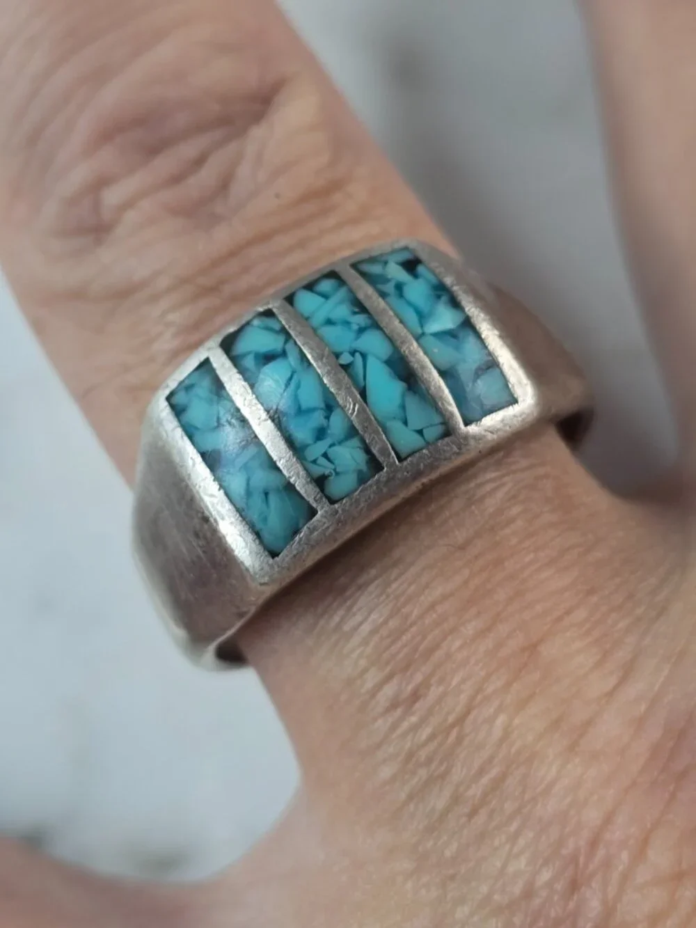 Mens Vintage Estate Southwestern Sterling Silver Turquoise Ring 10.6g E606